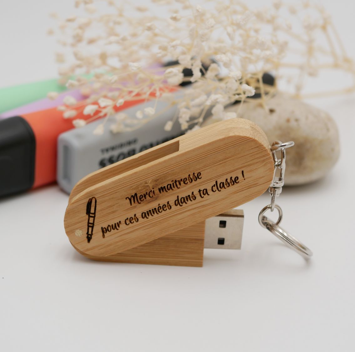 Clé USB personnalisé rotative bambou