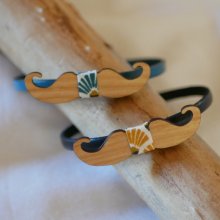 Bracelet cuir au noeud papillon miniature Moustaches en bois personnalisable